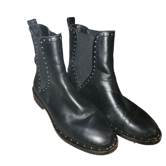 Rebecca Minkoff Studded Sabine Leather Chelsea Black Boots Size 7M - Picture 1 of 8